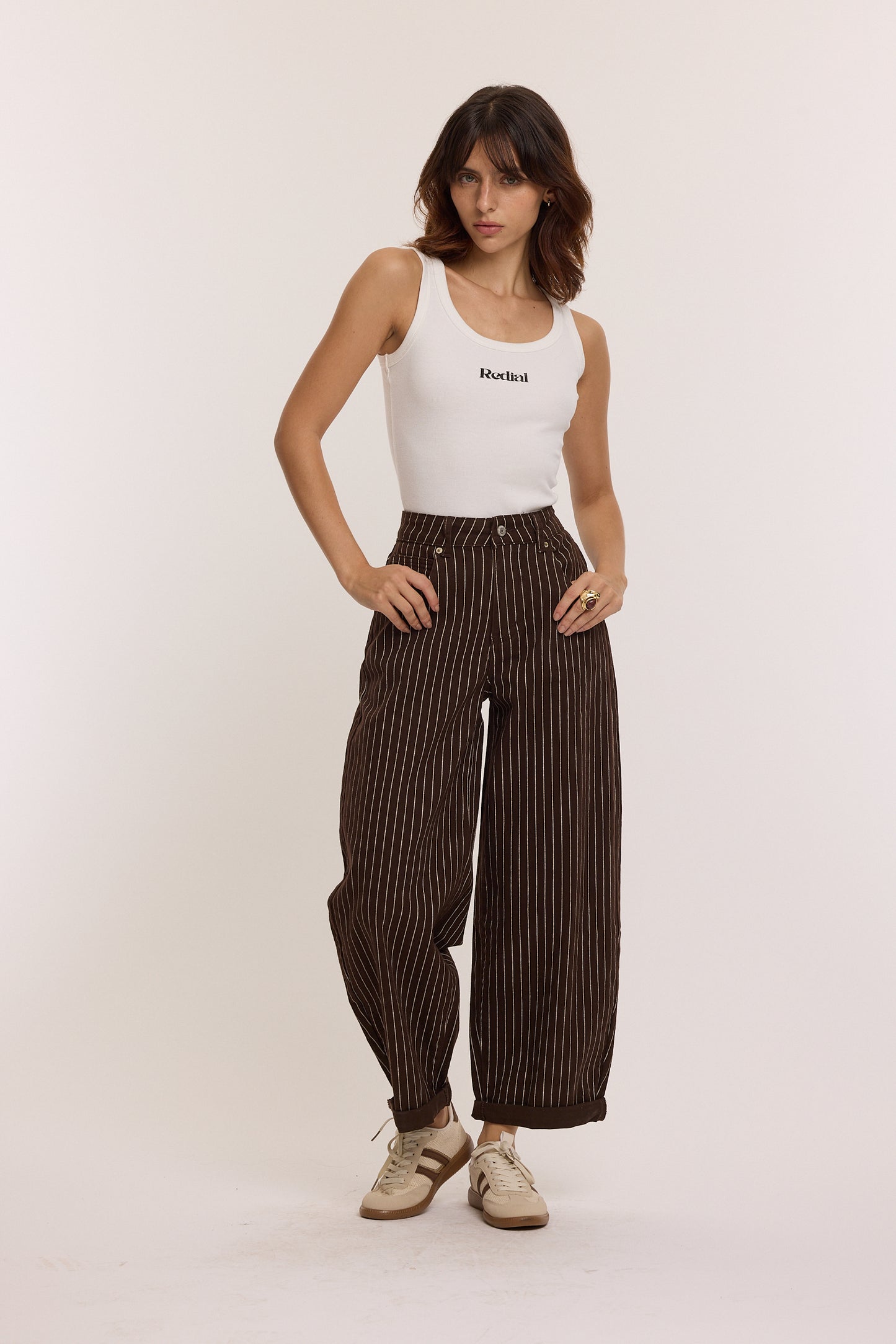 BALLOON JEANS STRIPE CHOCO