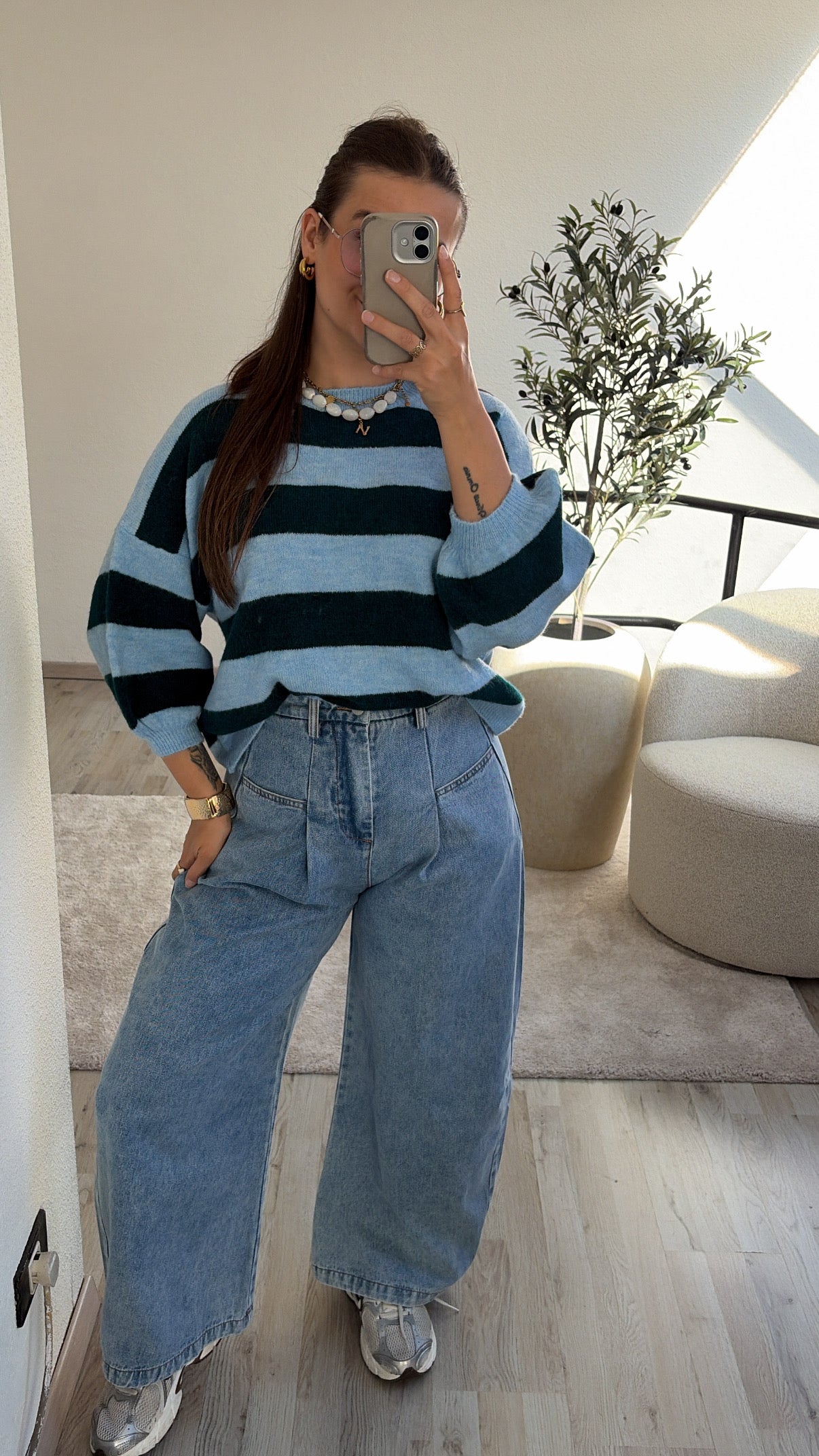 GESTREEPTE TRUI BLAUW