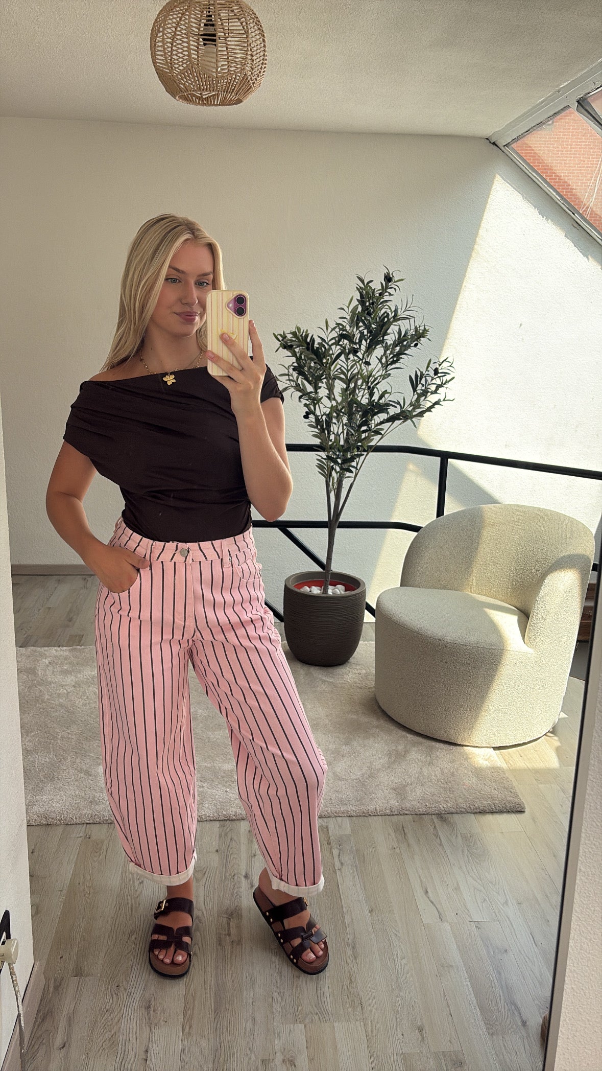 BALLOON JEANS STRIPE PINK