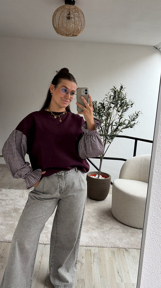 SWEATER MET GERUITE MOUW BORDEAUX