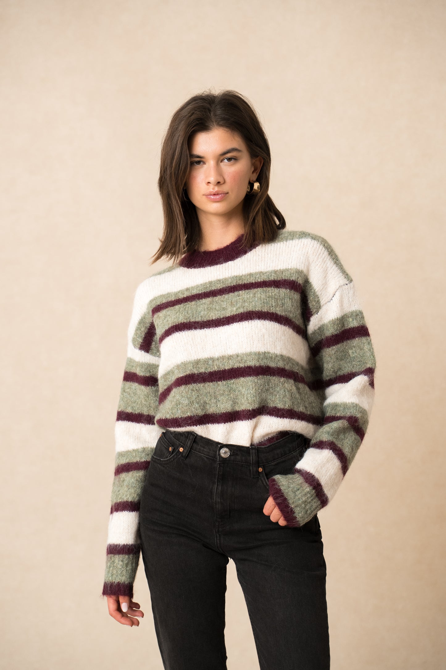 KNIT OLIVE-CREME