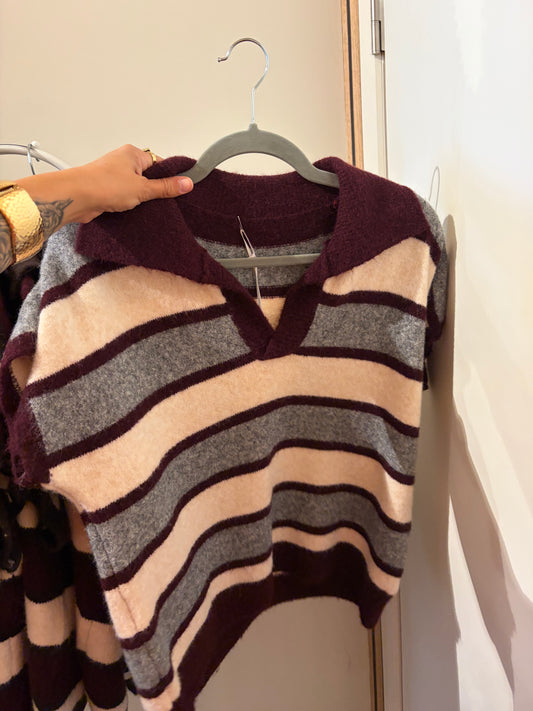 POLO KNIT BURGUNDY-GRIJS