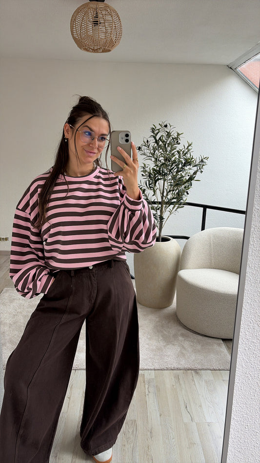 STRIPED SWEATER ROZE-BRUIN