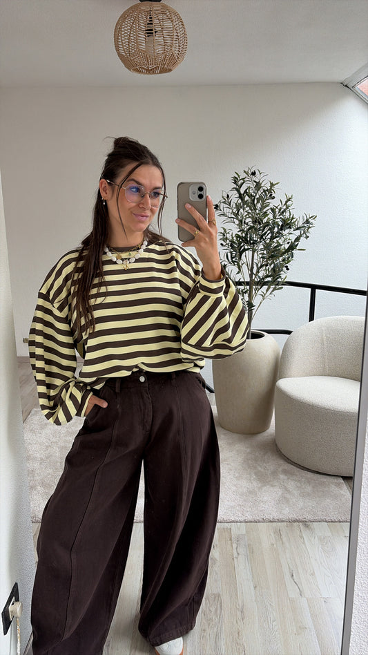 STRIPED SWEATER GEEL-BRUIN